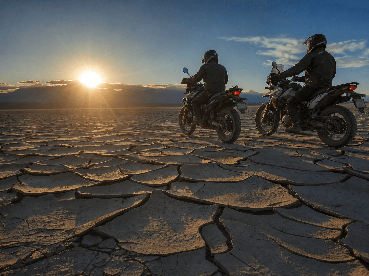 Motos avançando por planícies abertas em Gigantes do Oeste